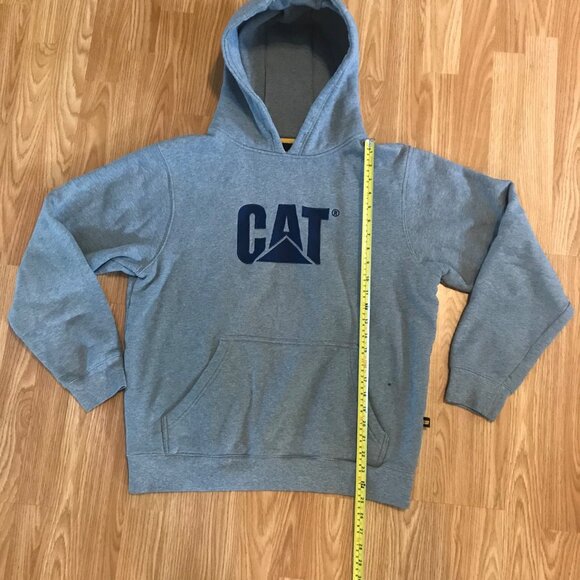 CAT Caterpillar Mens Lg Grey Hooded Sweatshirt Heavy - Picture 3 of 5